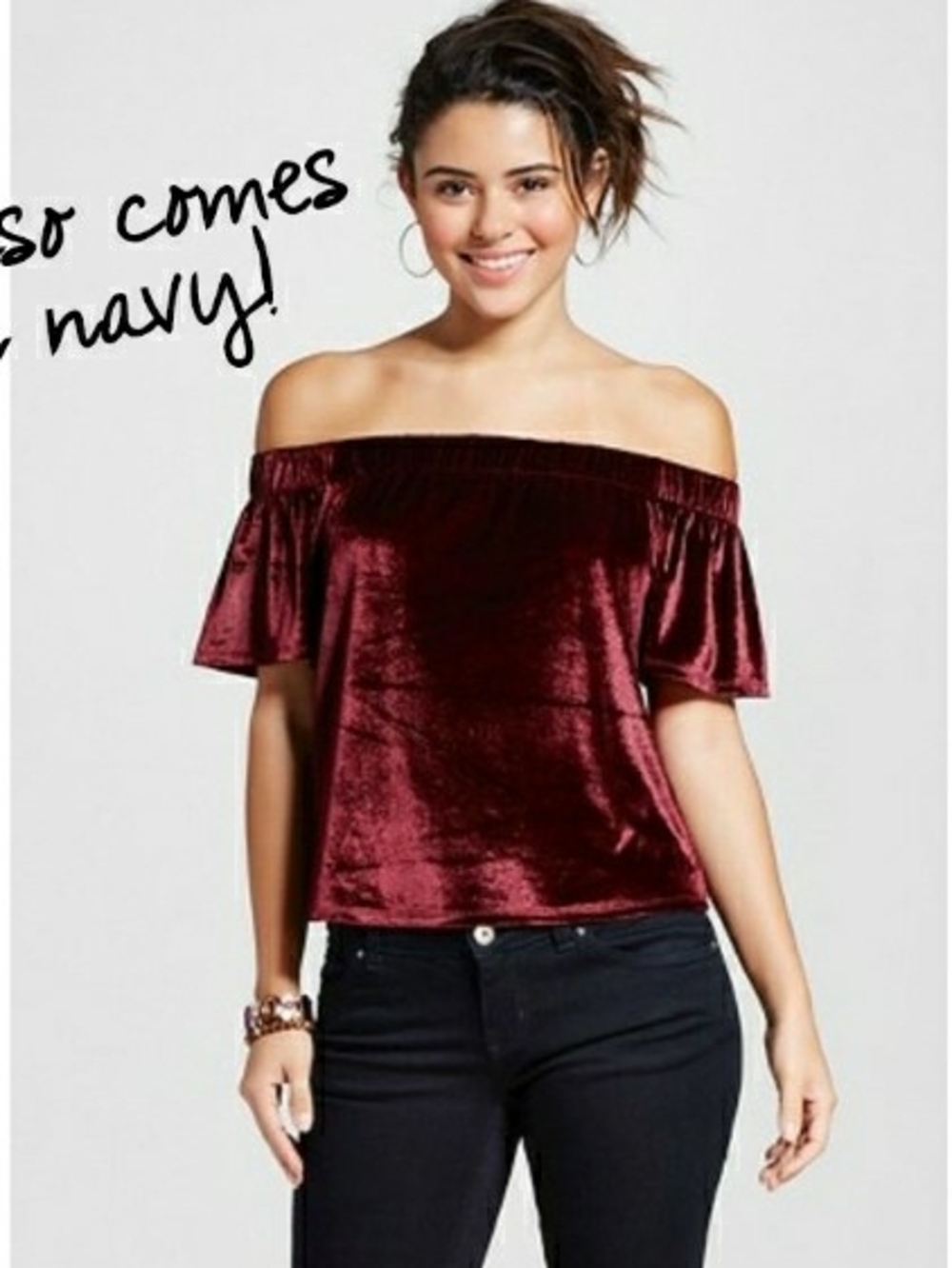 Xhilaration Off-Shoulder Velvet Crop Top in Wine- XL